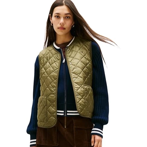 Tommy Hilfiger Veste sans Manches Femme Padded Quilted Matelassée, Vert (Utility Olive), L