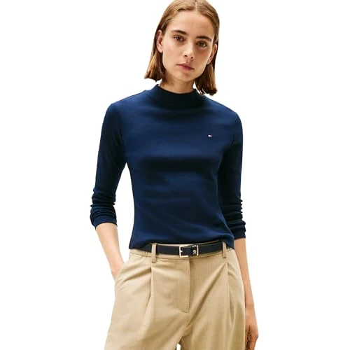 Limited-time offer: Tommy Hilfiger Women’s Slim Cody Mock Neck Long Sleeve Top, Blue (Dark Night Navy), XL from 55.00 GBP to 38.00 GBP (save 31%)