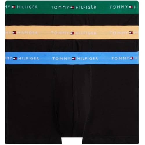 Tommy Hilfiger Men’s 3 Pack Trunks with Logo Waistband, Multicolor (Brl Orng/Blu Spel/Nouv Grn), S