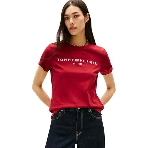Tommy Hilfiger Dames T-shirt met ronde hals en korte mouwen, Rood (Regatta Rood), XL