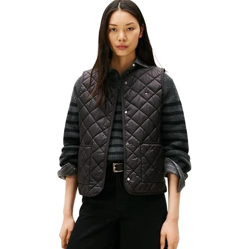 Tommy Hilfiger Damen Weste Padded Quilted Steppweste, Schwarz (Black), L