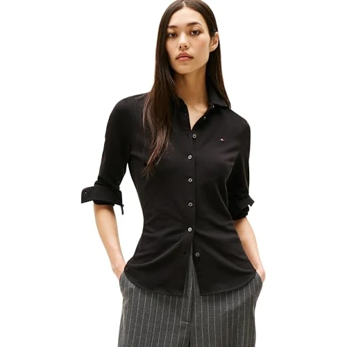 Oferta limitada: Tommy Hilfiger Camisa Mujer 1985 Slim con Cuello francés, Negro (Black), XXS de 99.90 € a 39.91 € (ahorro 60%)