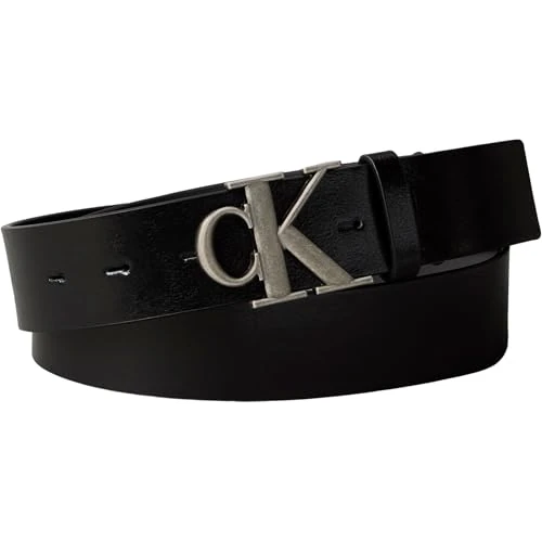 Calvin Klein Ceinture Homme Monogram Buckle 3,5 cm Boucle Monogramme, Noir (Black/Antique Silver), 135 cm