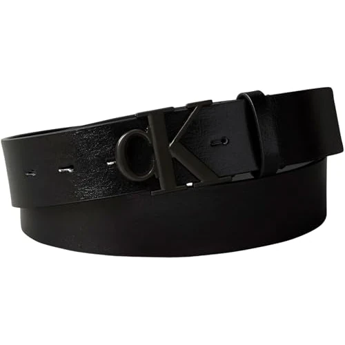 Calvin Klein Herren Gürtel Monogram Buckle 3,5 cm mit Monogramm-Schnalle, Schwarz (Black/Matte Black), 120 cm