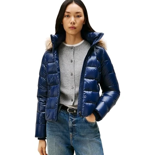 Offre limitée : Tommy Hilfiger Veste Matelassée Femme Gloss Down Slim avec Fourrure, Bleu (Dark Night Navy), XXS de 224.92 € à 224.92 € (0.00% de remise)