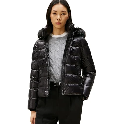 Zeitlich begrenztes Angebot: Tommy Hilfiger Damen Pufferjacke Gloss Down Slim mit Fellbesatz, Schwarz (Black), XXL von 299.90 € auf 136.82 € (54% Rabatt)