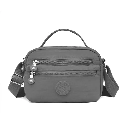 Tijdelijke aanbieding: JANKS Schoudertas voor dames, crossbody tas van gerecycled materiaal, middelgroot, tas voor dames met brede schouderriem, grijs van 11.74 € naar 11.74 € (0.00% korting)