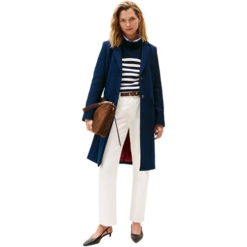 Oferta limitada: Tommy Hilfiger Abrigo Mujer Classic Wool con una tira de botones, Azul (Dark Night Navy), 42 de 349.90 € a 260.68 € (ahorro 25%)