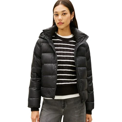 Limitiertes Angebot: Tommy Hilfiger Damen Steppjacke Down Casual Jacket mit Kapuze, Schwarz (Black), L von 229.90 EUR auf 173.60 EUR (Spare 24%)