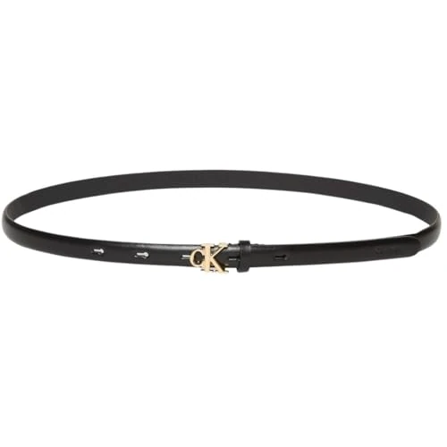 Calvin Klein Damen Gürtel Buckle 1,5 cm Schmal, Schwarz (Black/Antique Light Gold), 110 cm