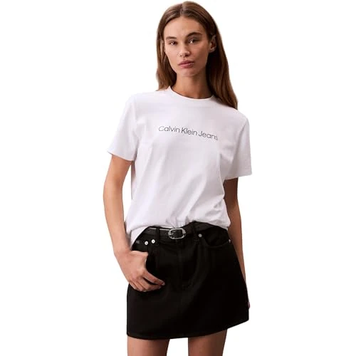 Offerta a tempo: Calvin Klein Jeans T-Shirt Classica da Donna con Logo A- INST. SS LV047C912G, Bianco (Bianco Brillante), XS, Bianco (Bianco Brillante), XS - 43% da 39.90 € a 22.61 €