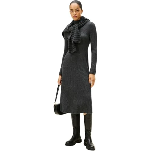 Tommy Hilfiger Robe-Pull Femme Soft Wool Midi, Gris (Dark Grey Heather), M