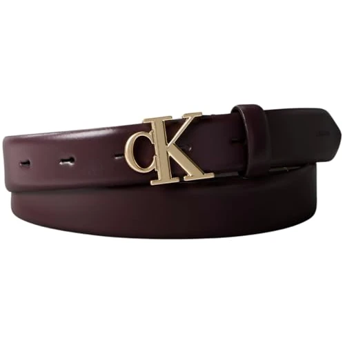Calvin Klein Donna Cintura Buckle 3,0 cm con Fibbia con Monogramma, Marrone (Fudge/Antique Li﻿Ght Gold), 110 cm
