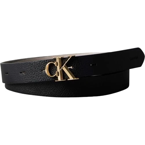 Zeitlich begrenztes Angebot: Calvin Klein Damen Gürtel Facet Buckle 2,5 cm Pebble mit Monogramm-Schnalle, Schwarz (Black/Chateau), 110 cm von 32.63 € auf 32.63 € (0.00% Rabatt)