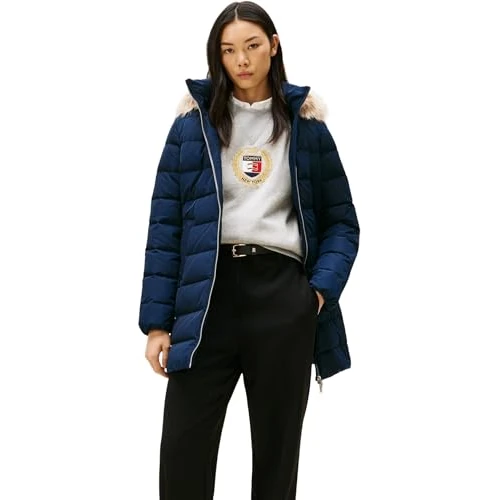 Tommy Hilfiger Abrigo de plumas Down Slim con borreguito, Azul (Dark Night Navy), M