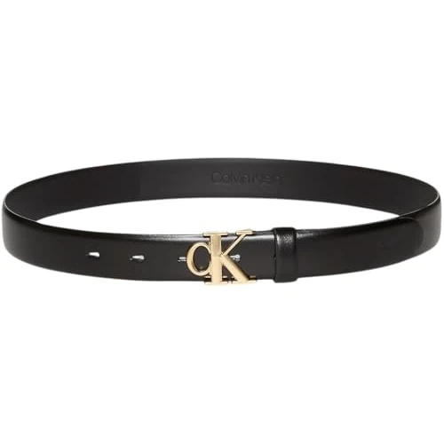 Calvin Klein Cinturón Mujer Buckle 3,0 cm con hebilla con monograma, Negro (Black/Antique Light Gold), 95 cm