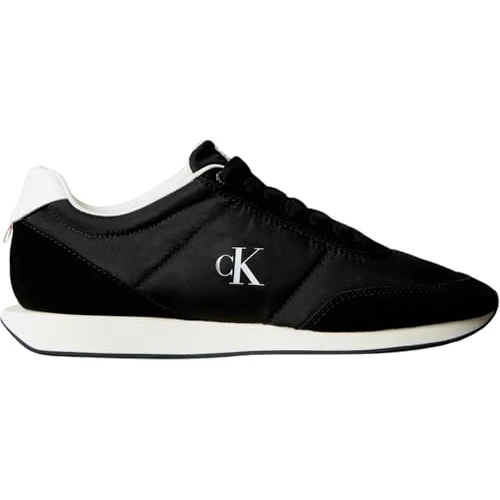Calvin Klein Runner Sneaker Hombre Retro Mix con Logotipo, Negro (Black/Bright White), 42