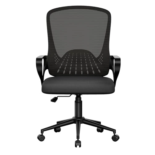 naspaluro Chaise de bureau ergonomique, accoudoirs fixes, fauteuil de bureau, support lombaire unique, coussin rembourré, chaise de bureau réglable en hauteur, pour maison, bureau, bureau, étude, noir