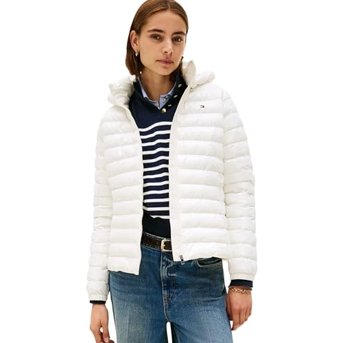 Oferta limitada: Tommy Hilfiger Cazadora acolchada Mujer Padded Slim con capucha, Blanco (Ivory Silk), M de 199.90 € a 57.38 € (ahorro 71%)