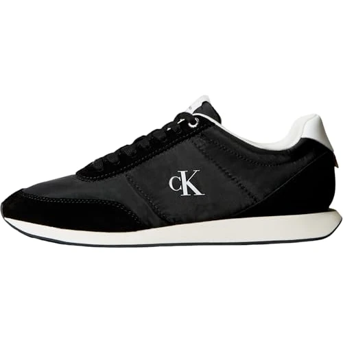 Calvin Klein Runner Sneaker Hombre Retro Mix con Logotipo, Negro (Black/Bright White), 40