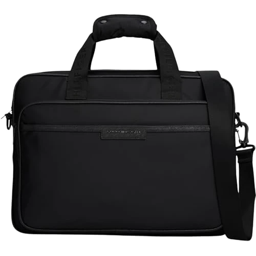 Tommy Hilfiger Men’s Repreve Laptop Bag with Trolley Strap, Black (Black), One Size