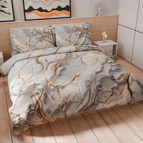 Offerta a tempo: PETTI Artigiani Italiani - Set Copripiumino Una piazza e mezza 200x200 cm (1 Federa 50x80 cm Inclusa), Parure Copripiumino Morbida Microfibra con Stampa Digitale Effetto Marmo Grigio - Made in Italy - 42% da 42.90 € a 24.81 €
