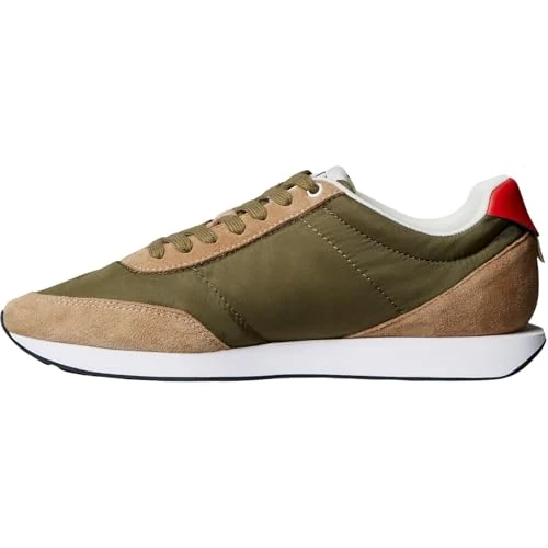 Calvin Klein Herren Runner Sneaker Retro Mix mit Logo, Mehrfarbig (Capers/Khaki/Flame Scarlet), 40