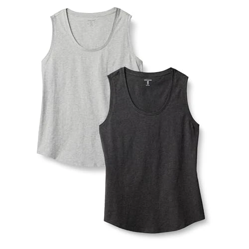 Amazon Essentials Débardeur sans Manches 100% Coton Coupe Classique Femme, Lot de 2, Charbon/Gris Clair Chiné, XS