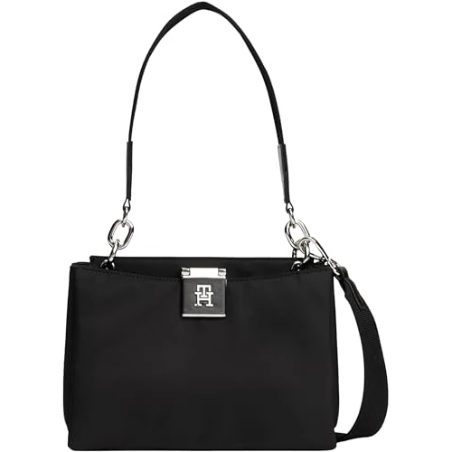 TOMMY HILFIGER Damen TH HER MED SATCHEL NYLON SV AW0AW18200 Umhängetasche, Schwarz (Black), Einheitsgröße, Schwarz (Schwarz), One Size