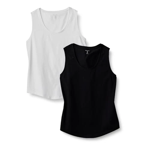 Amazon Essentials Women's Regular-Fit 100% Cotton Sleeveless Tank Top, Pack of 2, Black/White, XL
