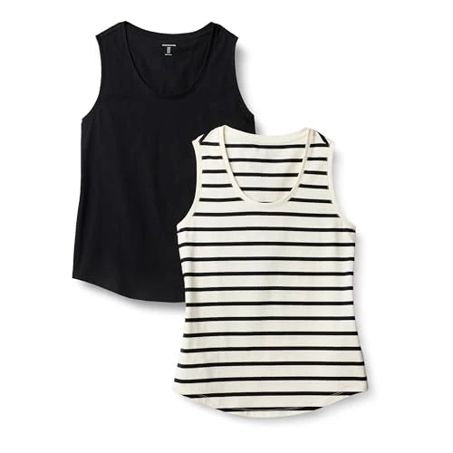 Offerta a tempo: Amazon Essentials Canotta senza Maniche, Vestibilità Classica 100% Cotone Donna, Pacco da 2, Marinaio Righe/Nero, L - 27% da 19.70 € a 14.40 €