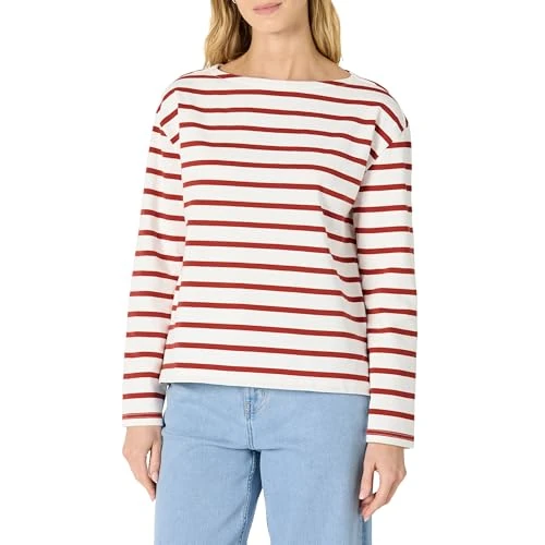 Offerta a tempo: Amazon Essentials Top a Maniche Lunghe in 100% Cotone Pesante con Scollo a Barchetta e Vestibilità Comoda Donna, Bianco Guscio D'uovo Marinaio Righe, L - 0.00% da 19.70 € a 19.70 €