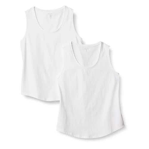 Amazon Essentials Damen Regular Fit Ärmelloses Tanktop Aus 100% Baumwolle, 2er-Pack, Weiß, S