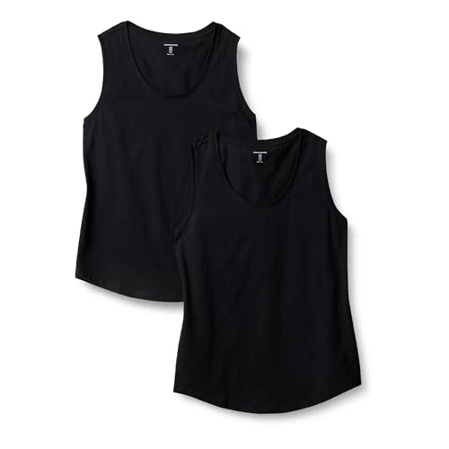 Amazon Essentials Damen Regular Fit Ärmelloses Tanktop Aus 100% Baumwolle, 2er-Pack, Schwarz, XXS