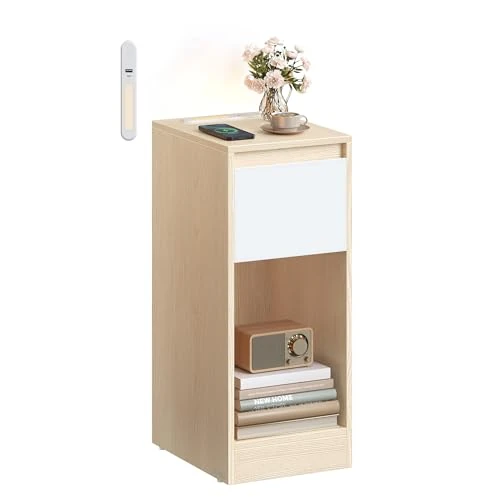 Offerta a tempo: VASAGLE Comodino Stretto, Tavolino, con Illuminazione LED, 1 Porta USB-A, 1 Porta USB-C, Cassetto e Scomparto Aperto, per Camera da Letto, Soggiorno, Giallo Mandorla e Bianco Nuvola LET610Y01 - 32% da 49.99 € a 33.99 €