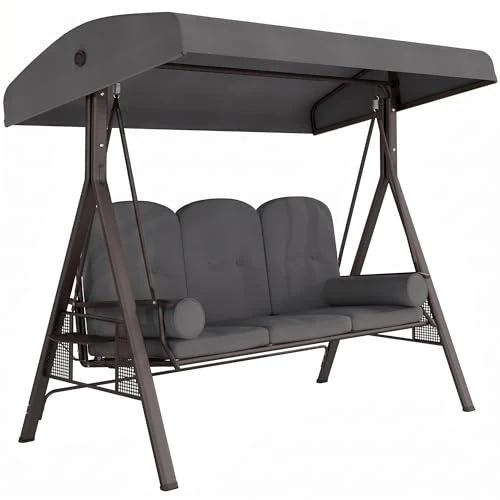 Oferta limitada: Outsunny Columpio de Jardín 3 Asientos con Techo Ajustable, Portavasos y Cojines, Columpio de Exterior de Metal y Poliéster, 208x121x172 cm, Gris Oscuro de 424.95 € a 424.95 € (ahorro 0.00%)
