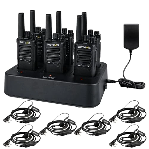 Retevis RT668B Walkie Talkie Professionali, Robusta Senza Licenza PMR446 Walkie-Talkie, con Caricatore a 6 Vie, 3 Pulsanti, Ricetrasmittenti con Auricolare per Sicurezza e Magazzino (6 Pezzi, Nero)