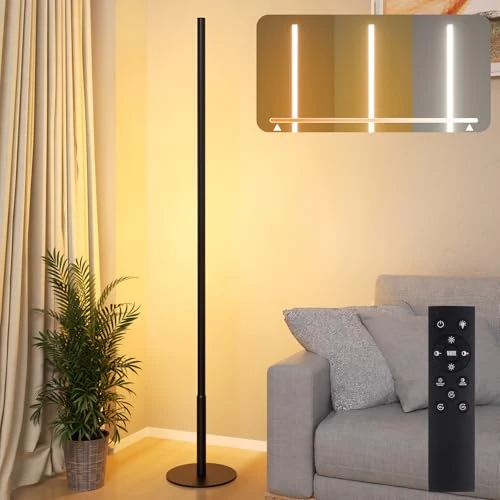 Hzitcigm Lámpara de Pie LED Regulable, Lámpara de Pie Salon Esquina Luz con Intensidad Variable Continua y Colores 2700K-6500K 147CM Función Memoria Columna de Luz para Salón Dormitorio Oficina, Negro