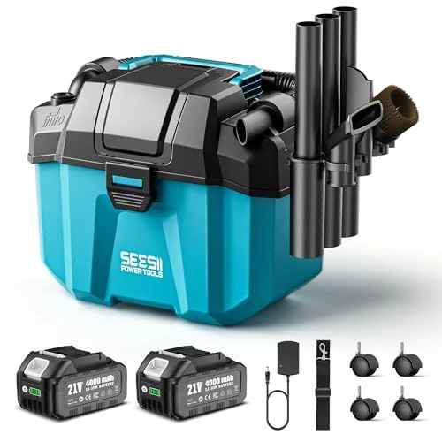 Limitiertes Angebot: SEESII Akku Nass und Trockensauger, 3-in-1 Werkstattsauger mit Gebläse 2x4000mAh Batterien, 10L Nass Trockensauger Mini, Schultergurt, 4 Rädern und Aufsätzen, Ideal für Werkstatt/Auto/Baustelle (Blue) von 159.99 EUR auf 121.59 EUR (Spare 24%)