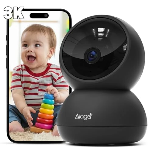 Offerta a tempo: Alaga Security Indoor Cam 3K - Telecamera di sorveglianza interna, Wi-Fi, girevole, con visione notturna, riconoscimento degli animali domestici (1, nero) - 0.00% da 17.99 € a 17.99 €