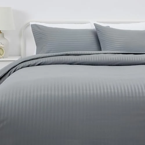 Oferta limitada: Amazon Basics Juego de Funda nórdica Cama 150/160 de Microfibra, 3 Piezas, Funda de edredón 240 x 220 cm y 2 Fundas de Almohada 50 x 80 cm, Gris Oscuro, Rayas de 22.99 € a 16.17 € (ahorro 30%)