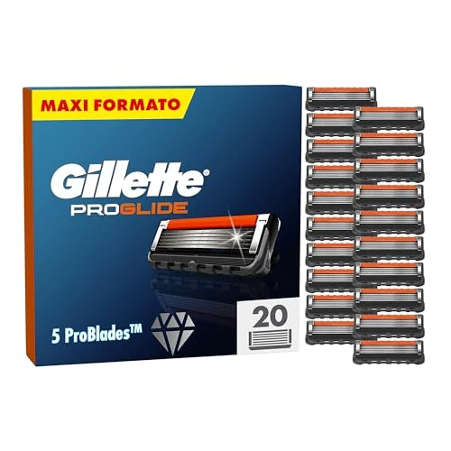 Gillette Proglide Razor Blades, 20 Original Replacement Blades, 2 x Lubricating Strips Before and After the Blades and EverGlide Lubricating Strips for Incredible Thoroughness and Comfort