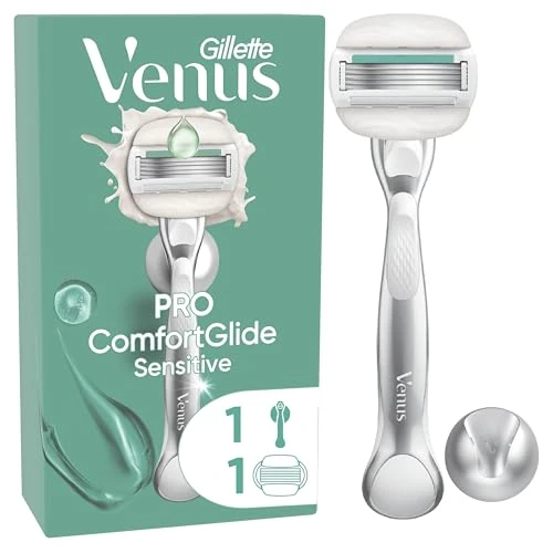 Tijdelijke aanbieding: Gillette Venus Pro ComfortGlide Sensitive Voor Vrouwen Scheersysteem Met Een Vleugje Aloë Vera, 1 Handvat + 1 Navulmesje, Herbruikbaar Metalen Handvat En Douchehouder van 20.99 € naar 10.49 € (50% korting)