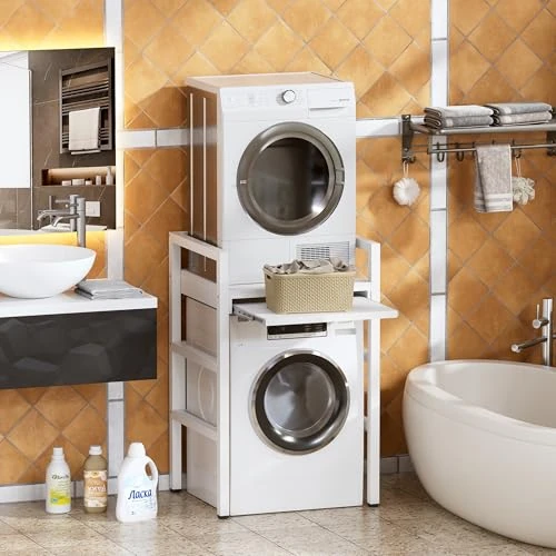 Offre limitée : MSFE Meuble Dessus Machine a Laver avec étagère, Superposition Lave Linge Seche Linge, Étagère Machine à laver, 3 Hauteurs Réglables, Capacité de Charge de 350kg, 73*64*115cm, Produit Breveté de 109.99 € à 109.99 € (0.00% de remise)