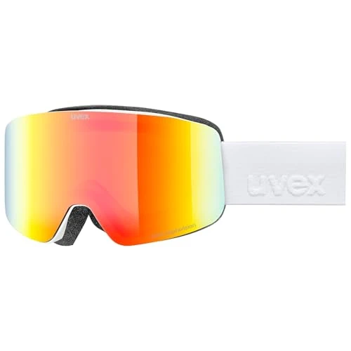 uvex pwdr FM - stylische, verspiegelte Skibrille mit weitem Sichtfeld und Anti-Fog-Beschichtung mit ausgewachsenen Features für Kinder - white matt/rainbow-clear - one size
