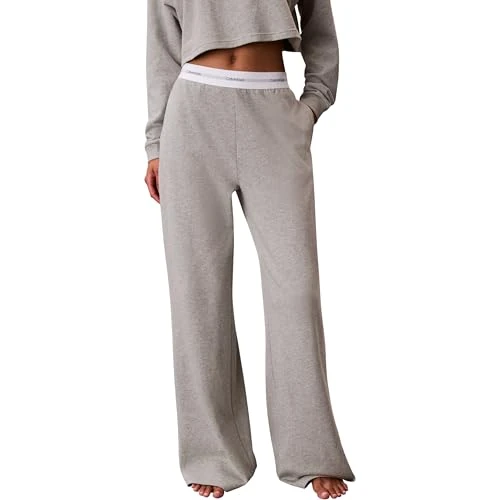 Offre limitée : Calvin Klein Pantalon de Pyjama Femme Logo Jersey avec Ceinture Emblématique, Gris (Grey Heather), M de 59.90 € à 34.95 € (42% de remise)