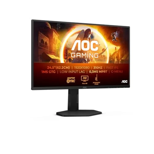 AOC Gaming 25G4SXU Monitor Full HD da 25 pollici, 310 Hz, 1 ms, FreeSync Prem., G-Sync comp., HDR10 1920x1080, 2x HDMI 2.0, 1x DisplayPort 1.4 nero grigio, 25 pollice FHD, Regolazione altezza