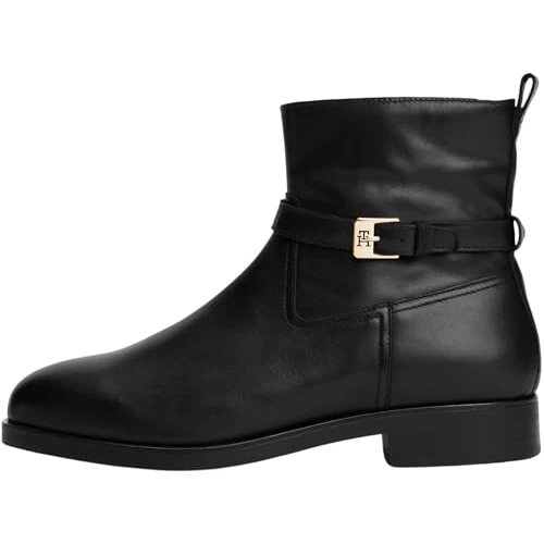 Tommy Hilfiger Dames TH BUCKLE RIDING LEATHER BOOTIE FW0FW08781 enkellaarzen, zwart (zwart), 6, Zwart, 39 EU