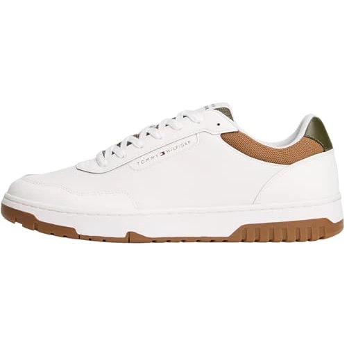 Tommy Hilfiger Cupsole Sneaker Hombre Basket Core Low Top, Multicolor (Ecru/Army Green), 40