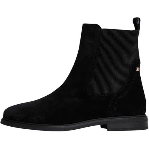 Tommy Hilfiger Damskie buty FLAG zamszowe CHELSEA BOOT FW0FW08780 Mid Boots, czarne (czarne), 6,5, Czarny, 40 EU